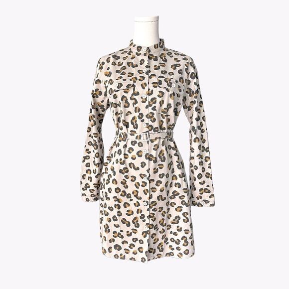 A.P.C. RUE MADAME PARIS NWOT Cotton twill belted shirtdress in Leopard Size L - Picture 1 of 10